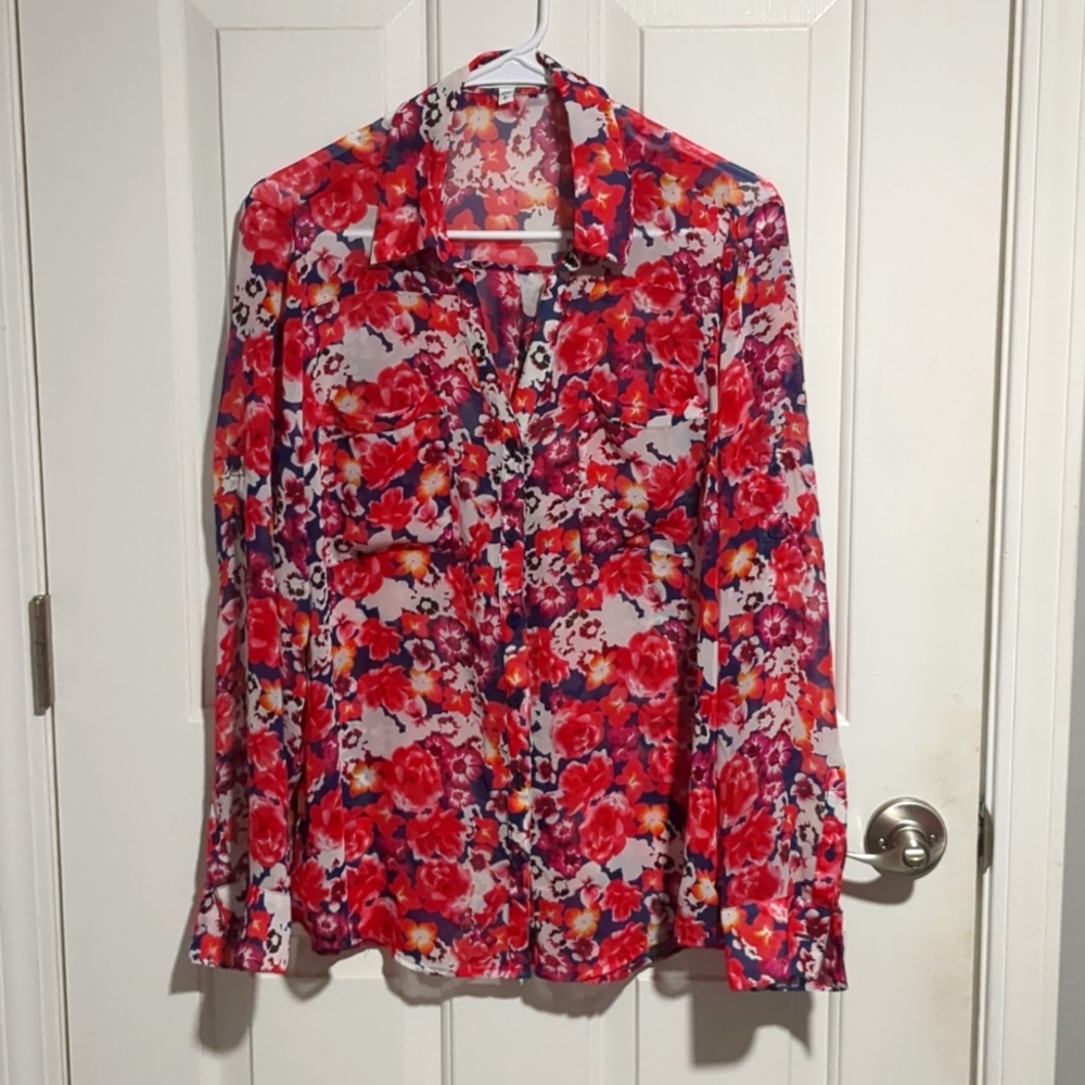 EXPRESS THE PORTOFINO SHIRT FLORAL RED LARGE